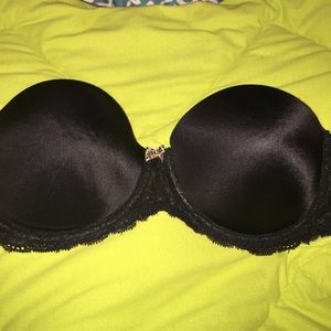 Pink black strapless lace bra
