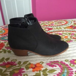 Black Leather Low Heel Booties