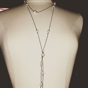 Super cute leather & pearl wrap necklace