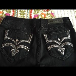 Black Glitz Rock Revival Jeans (Buckle)
