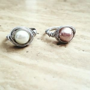 Wire wrapped glass beaded rings