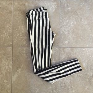 Black and white striped skinny jeans