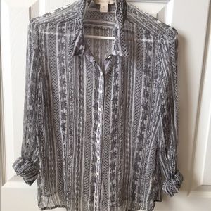 Tribal print Button Up sheer Blouse
