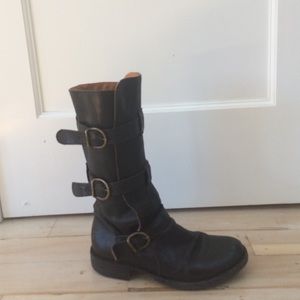 Black leather tall boots