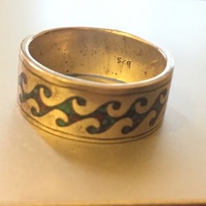 Silver flat ring with Aqua waves