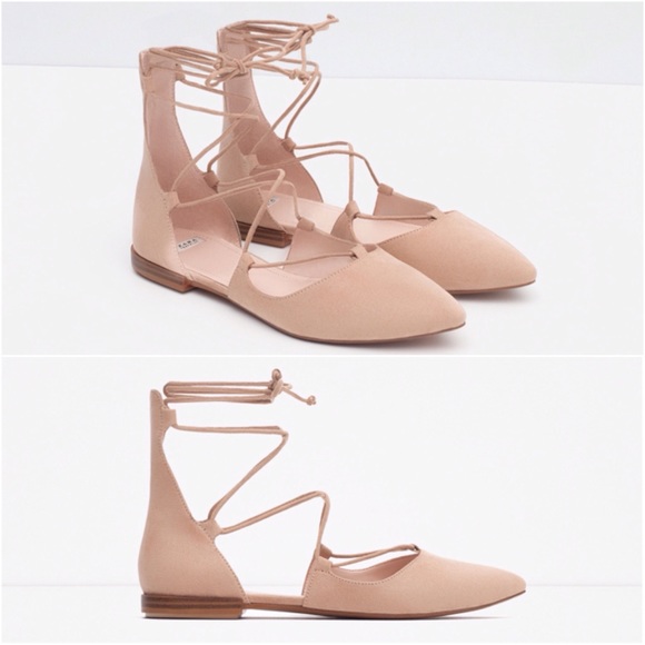 💢Sold Tradesy💢Taupe Pointed Lace Up Ballerinas - Picture 2 of 4