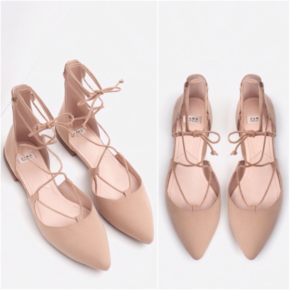💢Sold Tradesy💢Taupe Pointed Lace Up Ballerinas - Picture 3 of 4