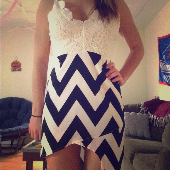High-low black and white chevron/lace dress