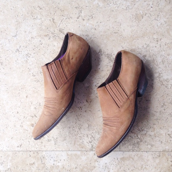 Vintage Western suede loafers with wooden heel