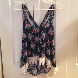 Floral Tank with Crochet Trim