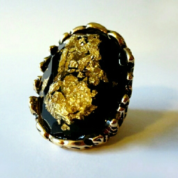 SALE Gold Tone Foil Particle Statement Ring