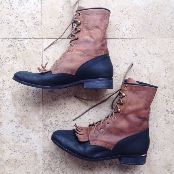 Jeffrey Campbell 2-Toned Lace-Up Flat Ankle Boots