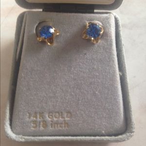 14K Gold 5|8 inch Blue Stone Studs