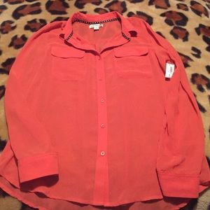 Orange transparent long sleeve camp shirt