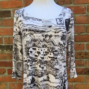 Anthropologie- Postage Stamp - Black & Ivory Top