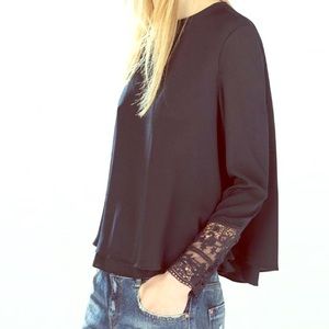 Zara Emerald Green Blouse with embroidered sleeves