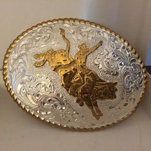 NWT Crumine Silver/Bronze Bull Rider Belt Buckle