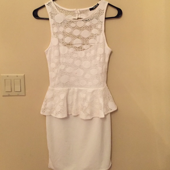 White Open Back Lace Peplum Dress