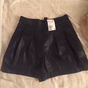 Leather black high waisted shorts