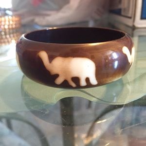 Wood Bulk Bracelet w/ White Elephants.