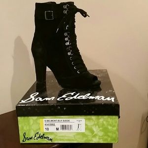 Sam Edelman peep toe black suede booties