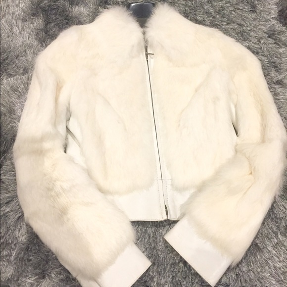 White leather and fur jacket