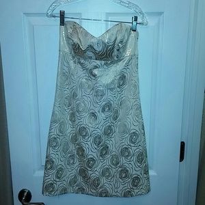 TIBI Strapless Gold Metallic Cocktail Dress