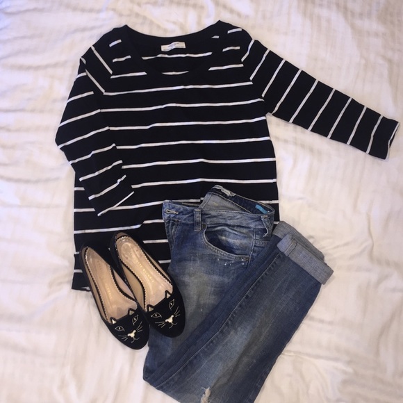 Zara striped three quarter sleeved top
