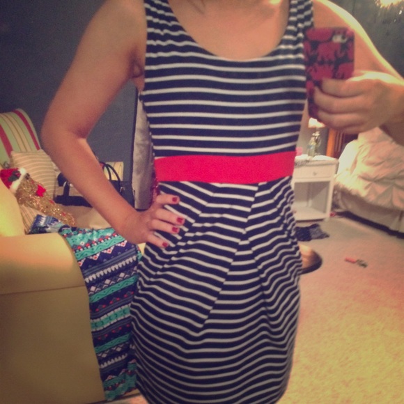 Navy & white striped dress w/red bow in the back