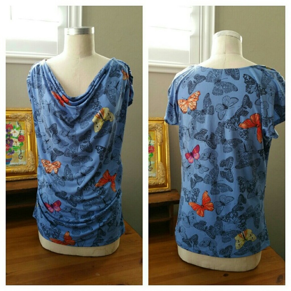 NY&CO Blue Butterfly Print Blouse