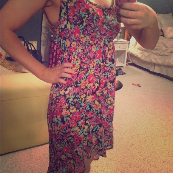 Flower print high low dress