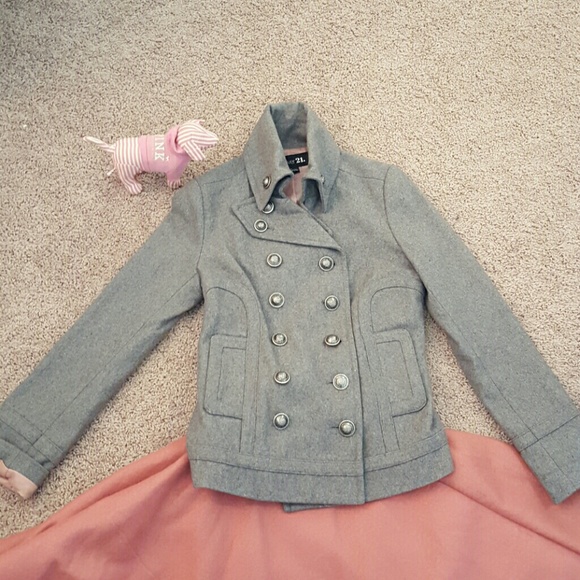 F21 Gray and pink Pea Coat