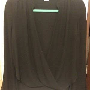 Beautiful black deep V neck blouse with lace