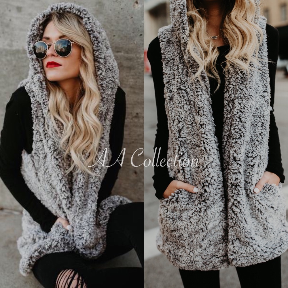 Sherpa Faux Fur Vest jacket coat trendy sold - Picture 2 of 8