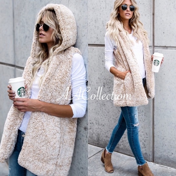 Sherpa Faux Fur Vest jacket coat trendy sold - Picture 3 of 8