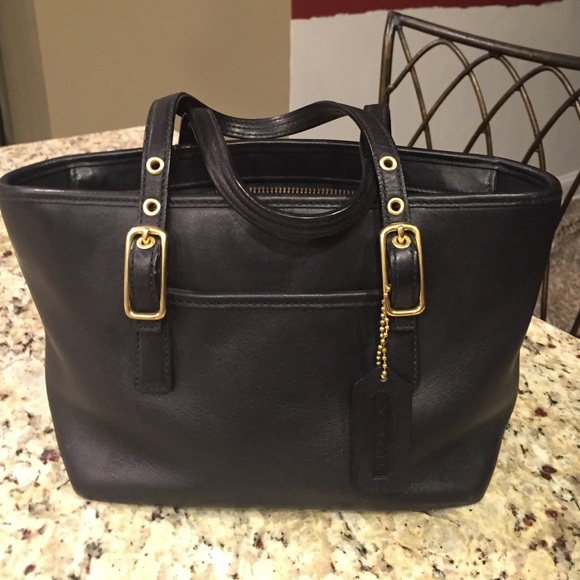 Black leather coach handbag