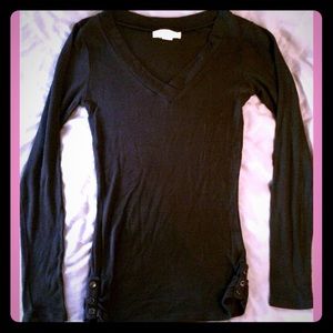 Stretchy Thin V-Neck Sweater with Side buttons