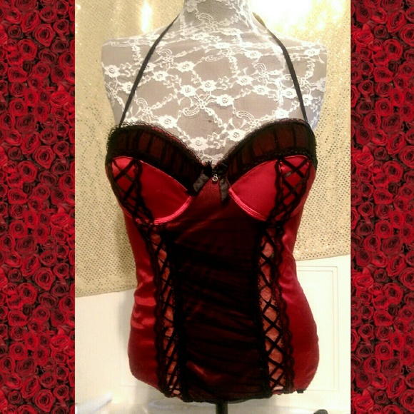 Sexy red satin corset bustier lingerie