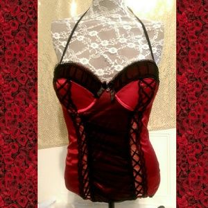 Sexy red satin corset bustier lingerie