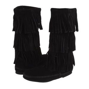 Black Minnetonka Fringe Boots