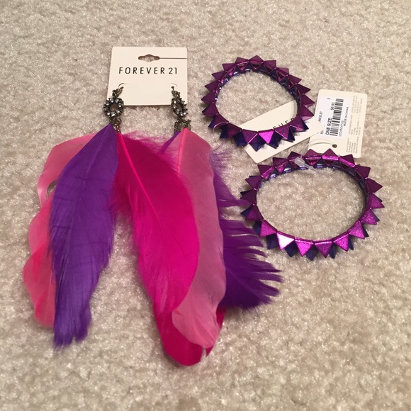 Forever 21 Feather Earrings and Spike Bracelets