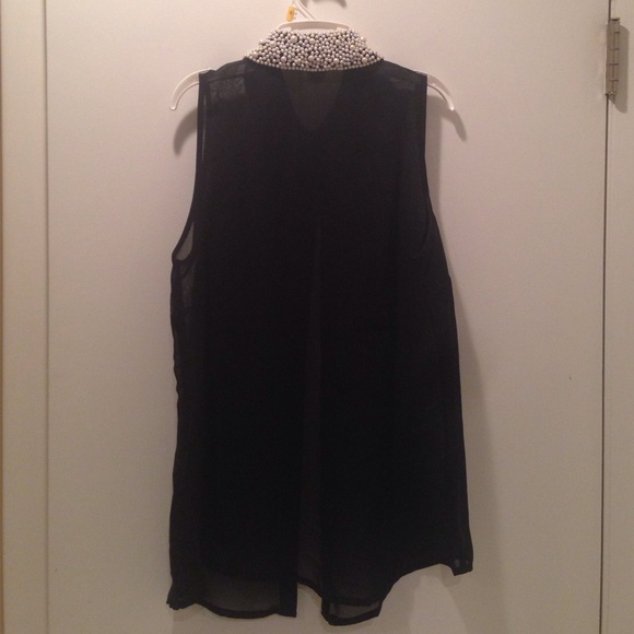Sheer Black Button Down Tank with Pearl Collar - Picture 3 of 3