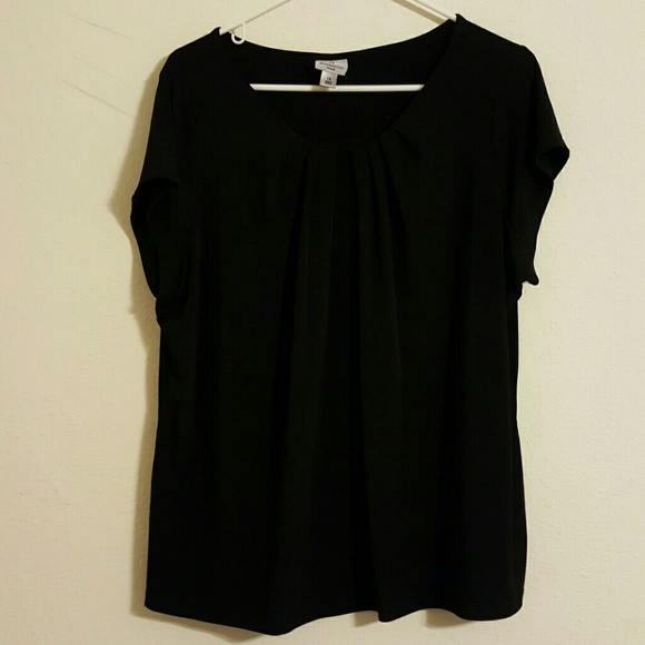 Black blouse with pleated neckline