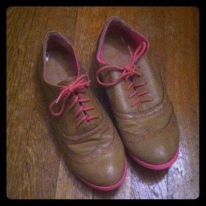 Neon pink/ brown loafers
