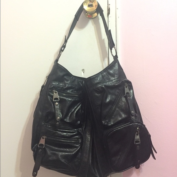 Black Multi pocketed zipper detail hand bag