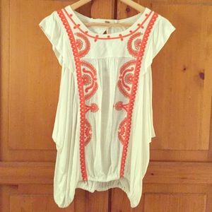 White and Coral Free People Large Blouse