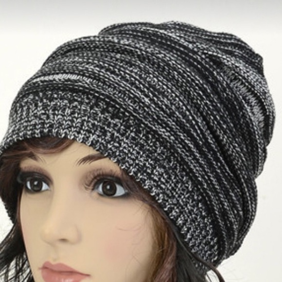 Accessories - Black and White Slouchy Beanie