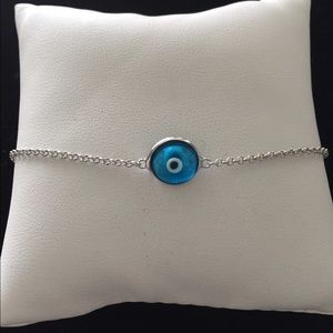 Rhodium Plated Single Blue Eye Bracelet 10mm