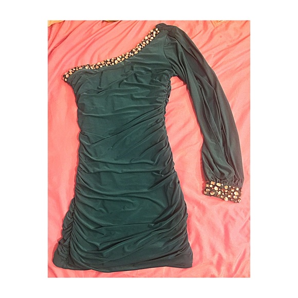 One Shoulder Teal Dress