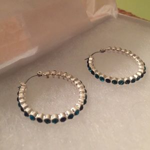 Bejeweled Teal Hoop Earrings